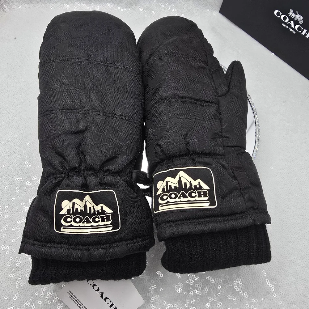 Coach Signature Black Puffer Mittens Women's L/XL